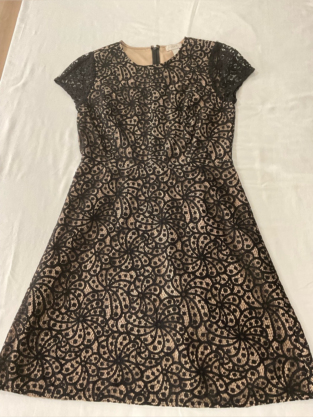 LOFT Black Lace Overlay Dress with Nude Underlay size 4